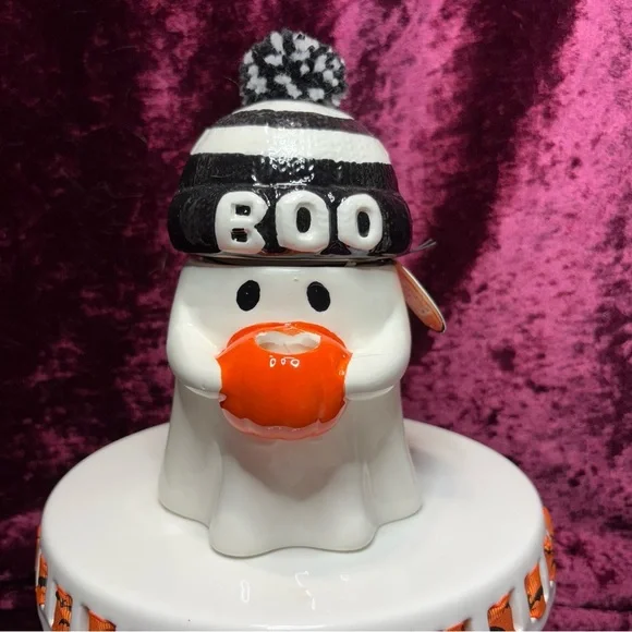 Madison House Halloween Ghost Boo Candle w/Fuzzy Pom Pom Hat&Mini Pumpkin Candle - Picture 2 of 12